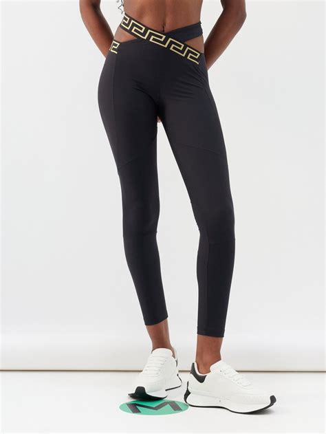 versace la greca leggings|Greca leggings in black .